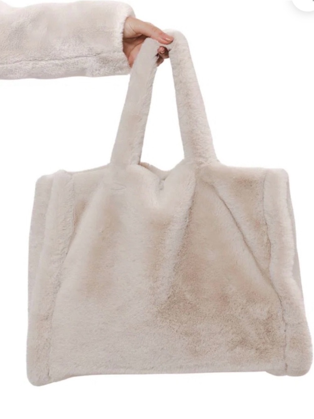 Rino & Pelle Plush Faux-Fur Tote Bag in Light Beige - Women's Everyday Handbag
